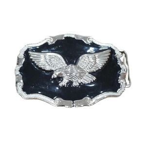Eagle Large Silver Black Metal Belt Buckle